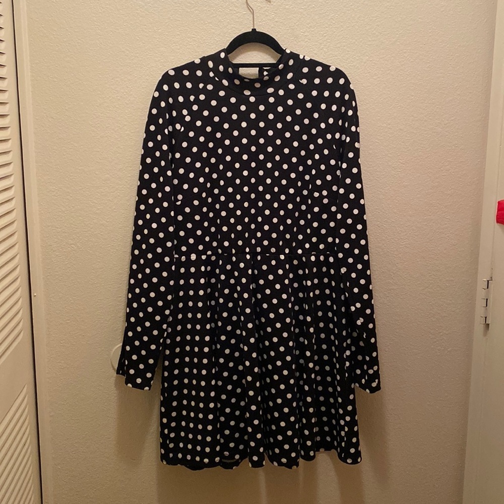 Plus Mock Neck Polka Dot Skater Dress